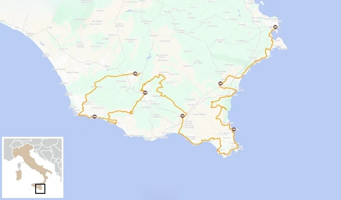 Sicile : Le Val di Noto à vélo, de Ragusa à Syracuse carte interactive itinéraire
