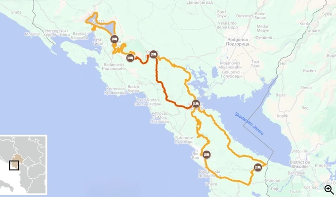 vélo au Monténégro - carte itinéraire 