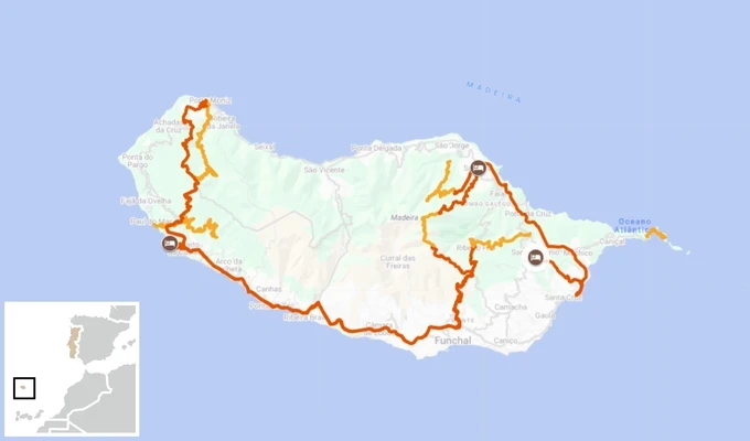 Itinéraire carte randonnée madère