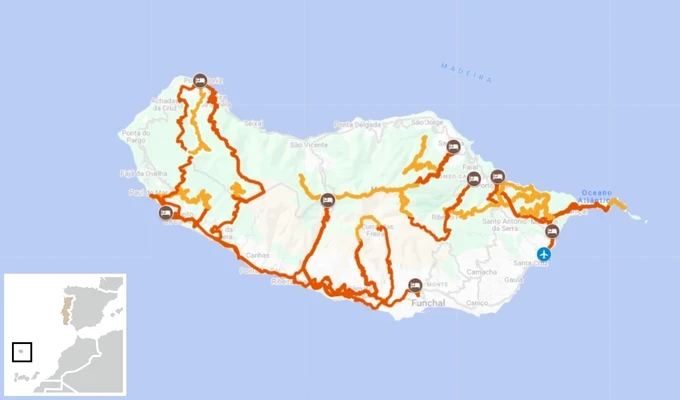 Carte itinéraire randonnée madère