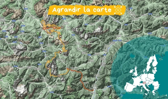 Carte de la traversée des Dolomites à pied par l'Alta Via 1