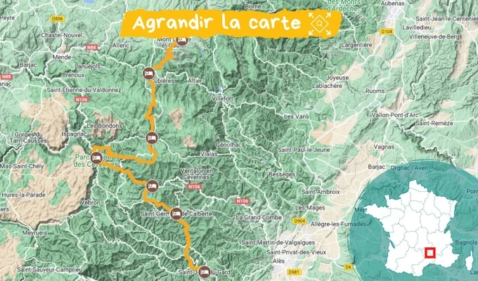 carte chemin de stevenson sud avec un guide