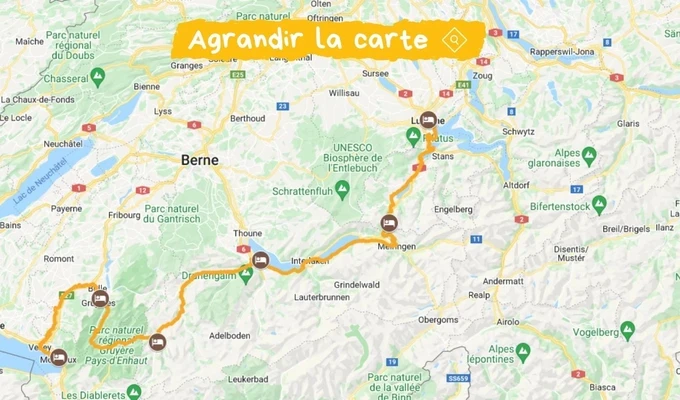 Itinéraire de la route des lacs en Suisse