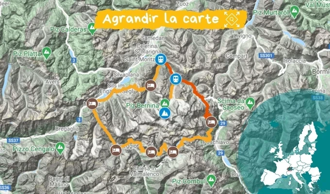 Carte Tour de l'Engadine et de la Bernina