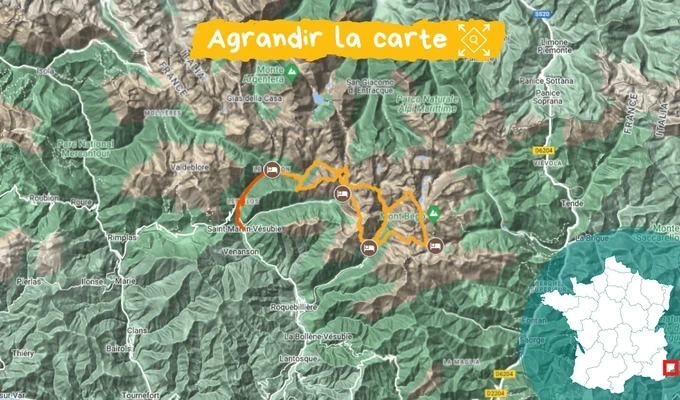 Carte du Tour du Mercantour en 6 jours