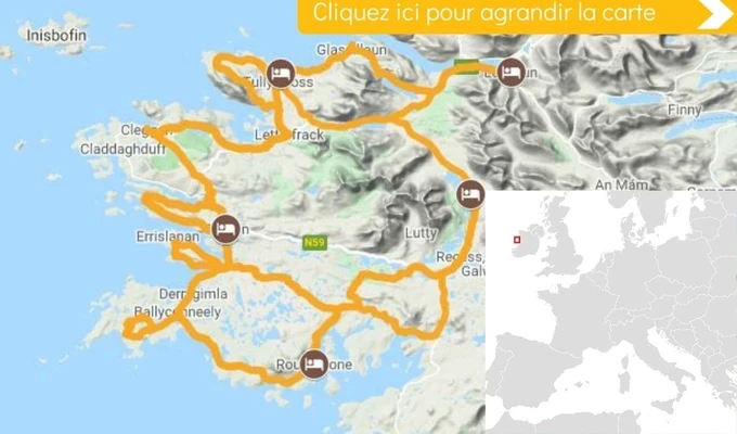 Carte itinéraire vélo Les Beautés du Connemara Carte itinéraire vélo Les Beautés du Connemara