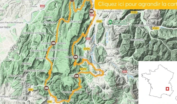 Carte itinéraire grand tour du vercors