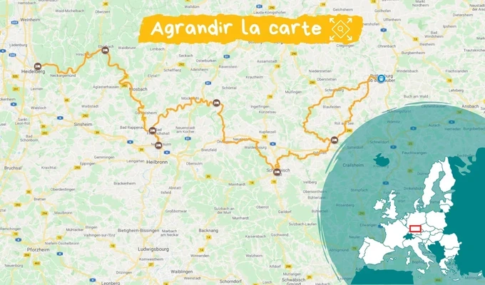 Itinéraire La Route des châteaux de Heidelberg à Rothenbourg