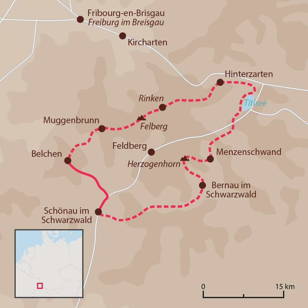Carte du Tour de la Haute Forêt-Noire © Florian Calvat, fond de carte : GeoAtlas Carte du Tour de la Haute Forêt-Noire
