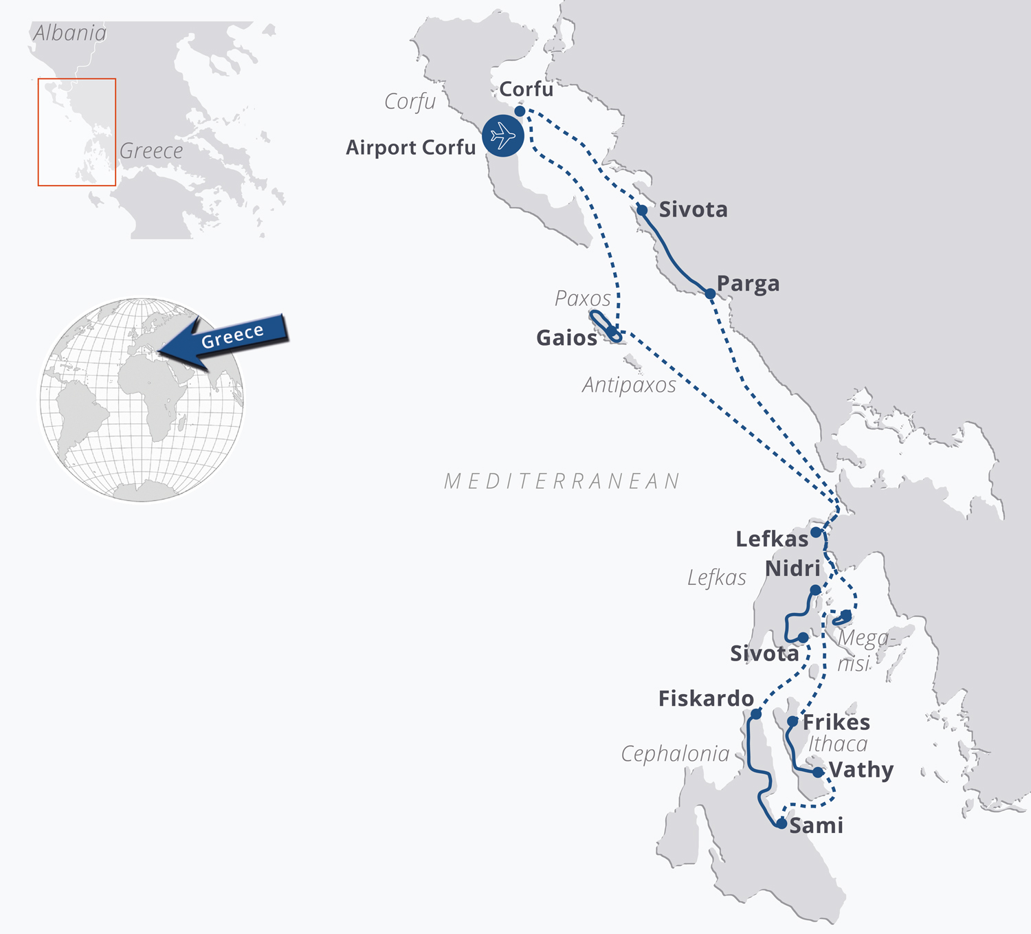 Carte séjour à vélo îles Ioniennes à vélo et bateau Carte du séjour à vélo