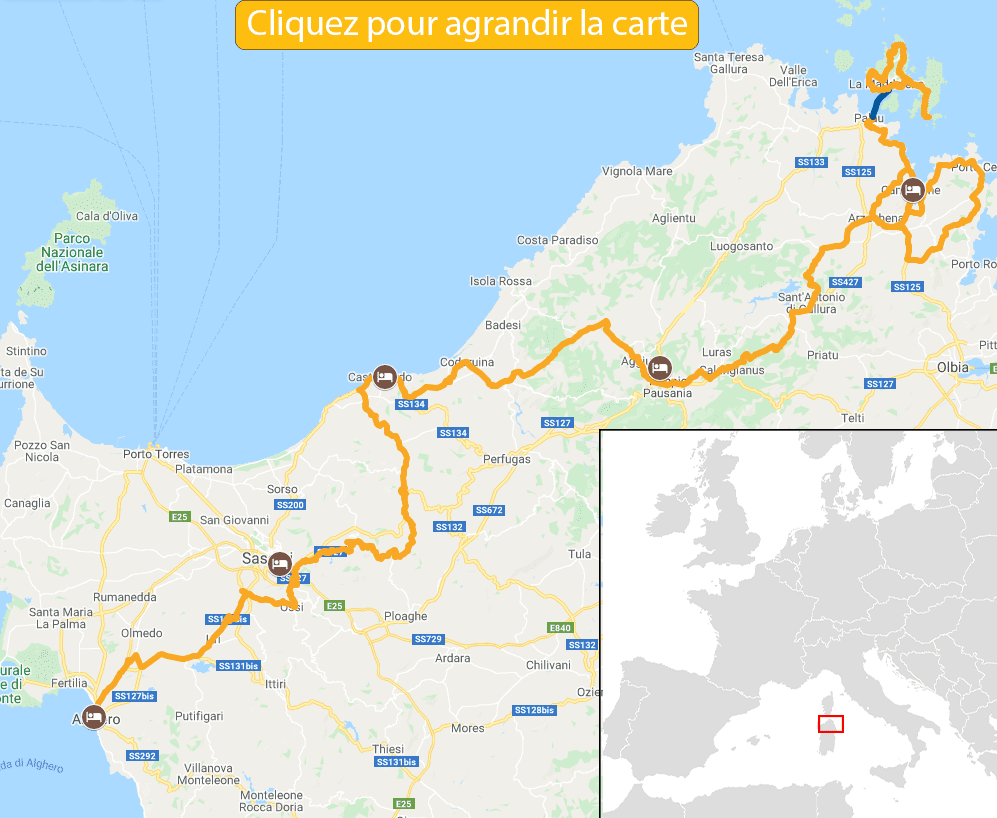Carte itinéraire vélo nord de la sardaigne et costa esmeralda Carte itinéraire vélo nord de la sardaigne et costa esmeralda