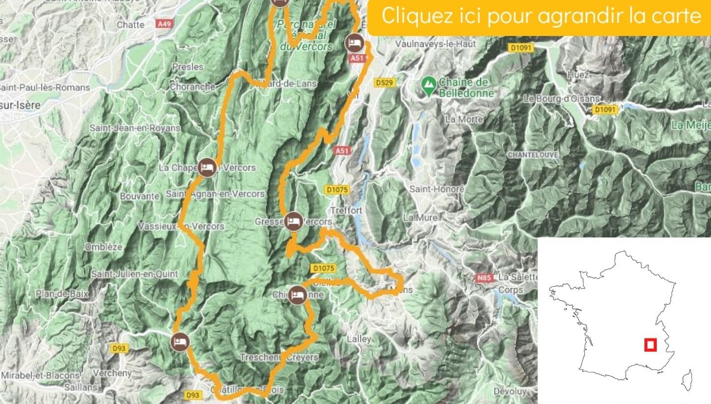 Carte itinéraire grand tour du vercors Carte itinéraire grand tour du vercors