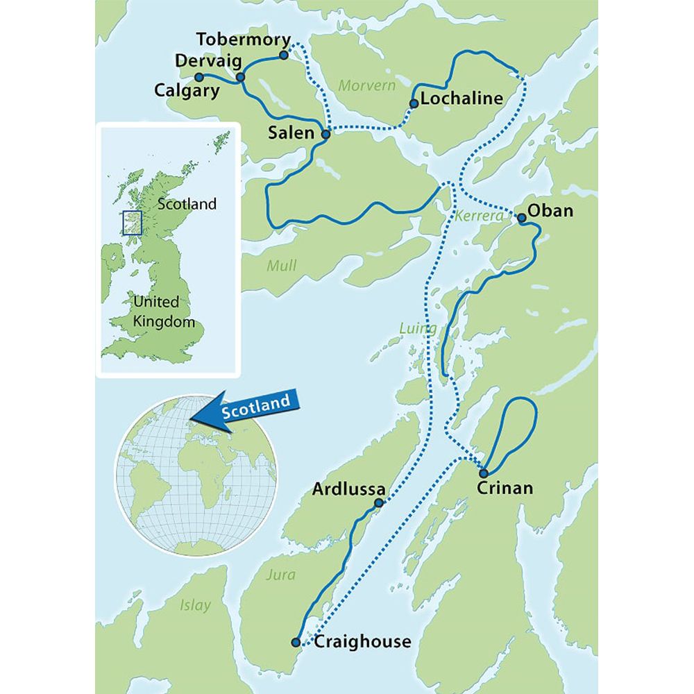 Carte du voyage à vélo liberté : Les Highlands et Îles d’Écosse à vélo et bateau