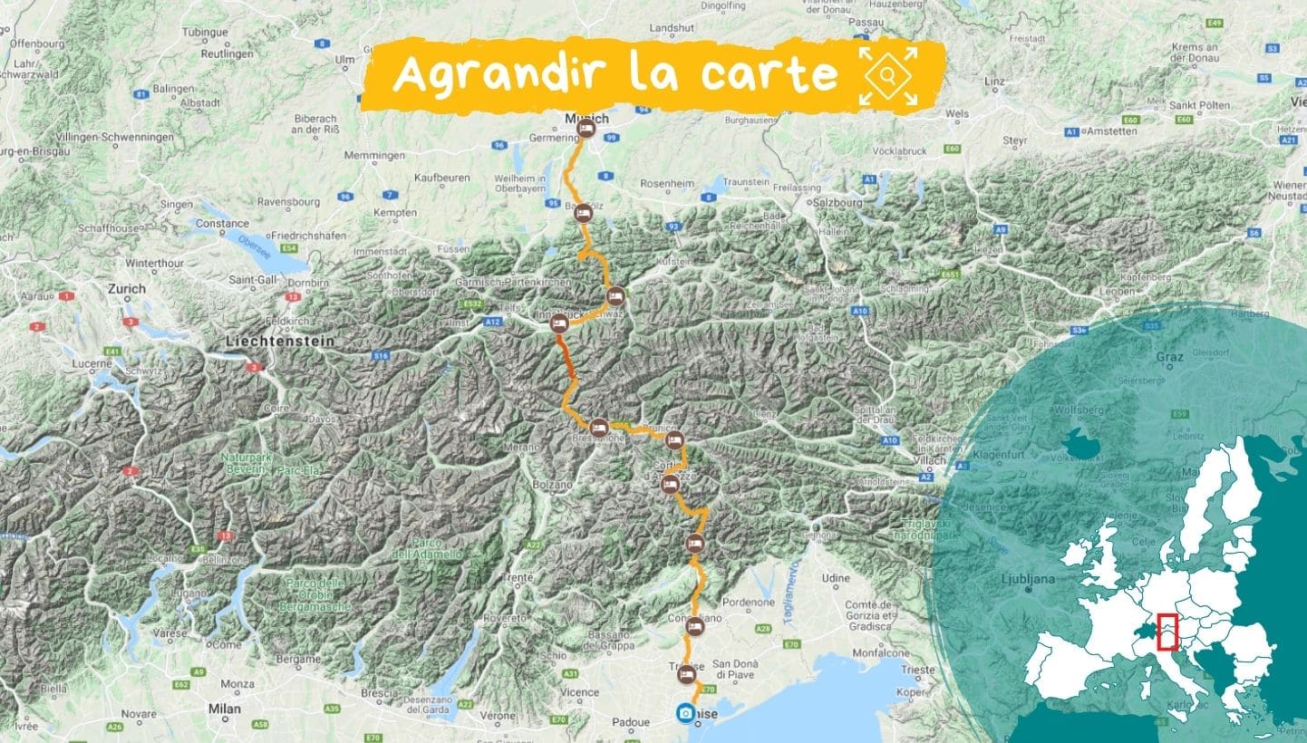 Itinéraire la traversée des Alpes à vélo de Munich à Venise Itinéraire la traversée des Alpes à vélo de Munich à Venise