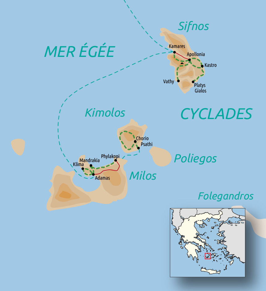 Carte de Sifnos, Milos et Kimolos : merveilles des Cyclades